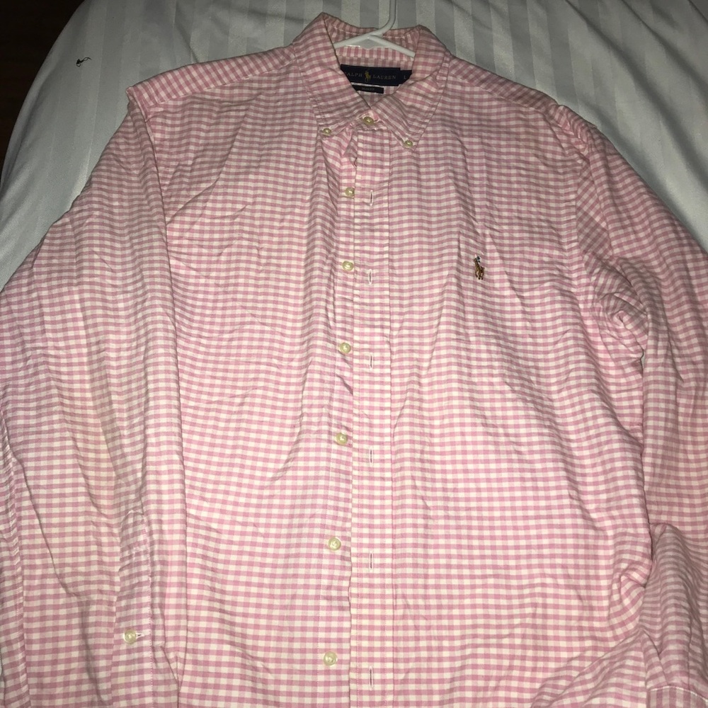Pink and white polo flannel